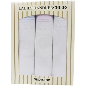 Ladies Hankies Handkerchiefs White Pastel border Cotton 3 Pack - Picture 1 of 2