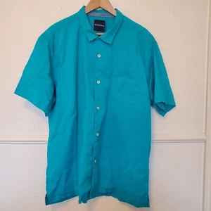 Camicia uomo Tommy Bahama misto lino con bottoni manica corta taglia XL blu verde - Foto 1 di 18