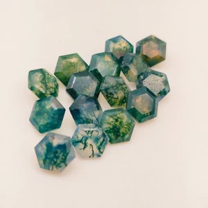 Piedras preciosas facetadas hexagonales de ágata musgo natural 6 mm-20 mm | Cuentas de cristal sueltas - Imagen 1 de 10