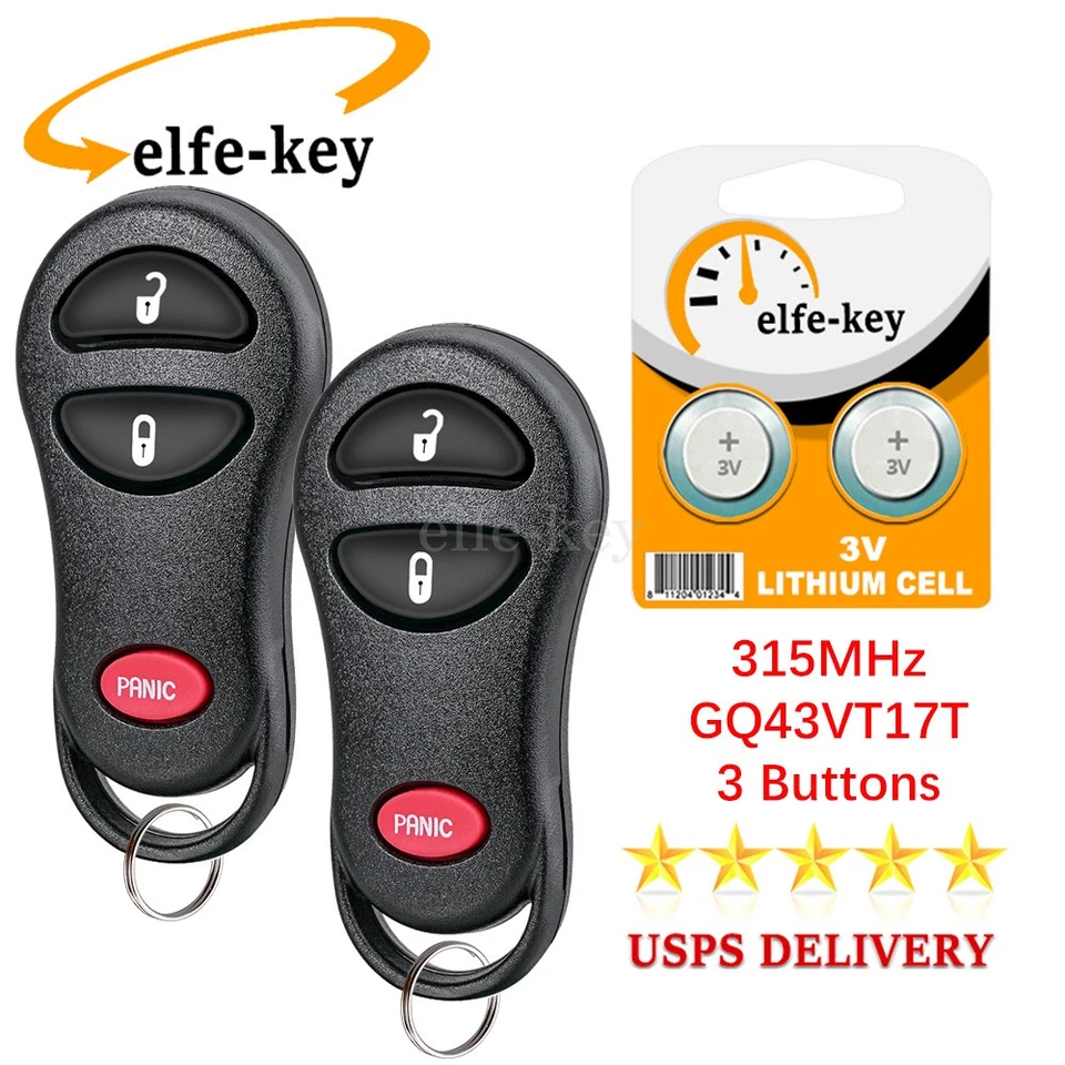 Llavero de coche con control remoto de 3 botones GQ43VT17T para Dodge Dakota Durango 2001-2004 Foto 1 de 4