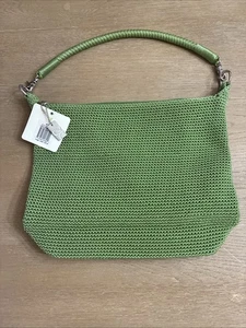 Lina Julep grün Strick Handtasche geflochtener Griff Häkelstoff Steg Handtasche neu mit Etikett - Bild 1 von 14