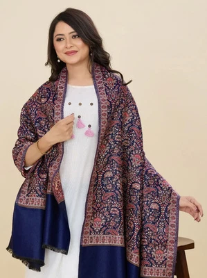 Blue Pashmina Cashmere Paisley Scarf Shawl Wrap Silk Soft Women Wool Warm Throw - Image 1 of 4