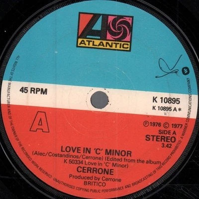 Cerrone Love In C Minor 7" vinyl UK Atlantic 1977 4 pronged solid centre label - Photo 1/2