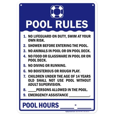 Letrero de reglas de piscina, 10x14 pulgadas, aluminio 0,040 libre de óxido, resistente a la decoloración, hecho... Foto 1 de 4