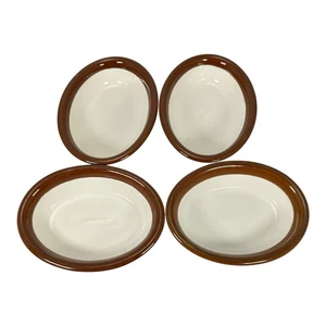 Hall Pottery Piatti da Forno 6,5"x5" Ovali 1051 Marrone Beige Vintage Set di 4 USA - Foto 1 di 10