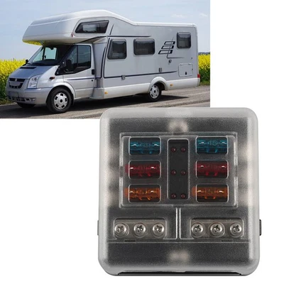 6 Way Blade Fuse Box Holder Block W/Fuses Terminals W/ Light Protection Cover - Image 1 of 4