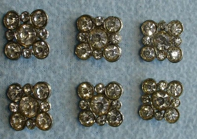 6 Vintage SILVER Metal RHINESTONE BUTTONS Square Design Bright Clear Mates EUC - Image 1 of 4