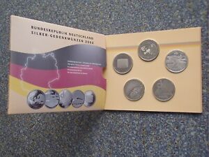 BRD 2002 PP 5x 10 Euro Silber Gedenkmünzen Blister Satz Polierte Spiegelglanz