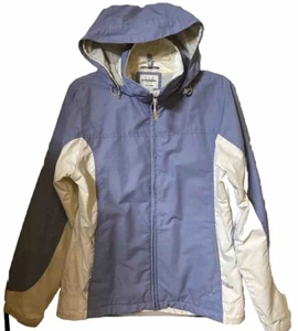 VINTAGE WHITE SIERRA WOMAN’S BLUE/WHITE PACKABLE HOODED RAIN JACKET SIZE M - Picture 1 of 5