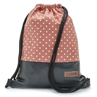 Leon By Bers Premium Turnbeutel Rucksack 35x45cm "WEISS PUNKT ZIEGEL PU SCHWARZ" - Bild 1 von 4