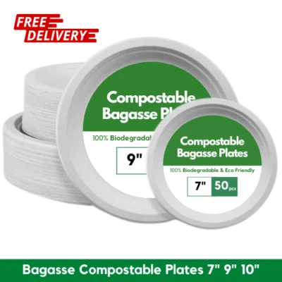 Super Rigid Strong Bagasse Paper Plates Disposable Party Plates Biodegradable - Image 1 of 4