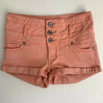 Shorts jeans azul asfalto feminino tamanho 3 júnior botões algemados laranja - Imagem 1 de 4
