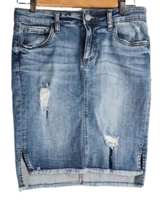 Falda de mezclilla para mujer Kut From the Kloth Connie talla 2 azul en dificultades dobladillo crudo - Imagen 1 de 18