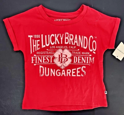 Lucky Brand Girls Size 4/5 Dark Red Cuffed Short Sleeve Graphic T-Shirt - Image 1 of 4