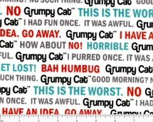 45" Marcus Flannel Grumpy Cat White Flannel Fabric by the Yard - Picture 1 of 1