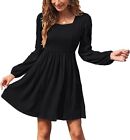 Women Dress Size XL Babydoll Ribbed Knit Stretch Dress Black Long Slv  D8