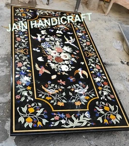 4'x2' black marble table top bird dining center inlay malachite lapis room decor - Picture 1 of 4