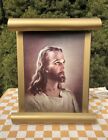 Sallman VTG Metal Lighted Scrolled Litho Print of Jesus 1974 Gift  Stand or Hang