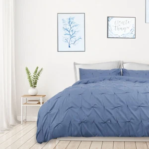Duvet Cover Set Pillowcase 2 Piece Pinch Pintuck Twin Bedding White - Picture 1 of 10