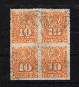 CHILE 1880 10c yellow rouletted USED block of 4 scarce - Picture 1 of 1