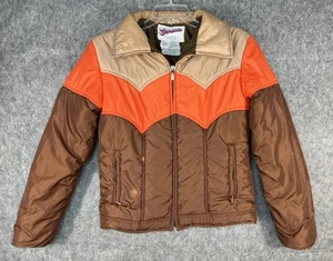 Vintage 70er 80er Supergear Puffer Jacke Mantel Damen Medium Orange Braun 20/48 - Bild 1 von 15