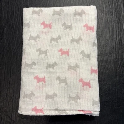 Ideal Baby Scottie Dog Puppy Baby Blanket Swaddle Pink Gray White Muslin - Image 1 of 4