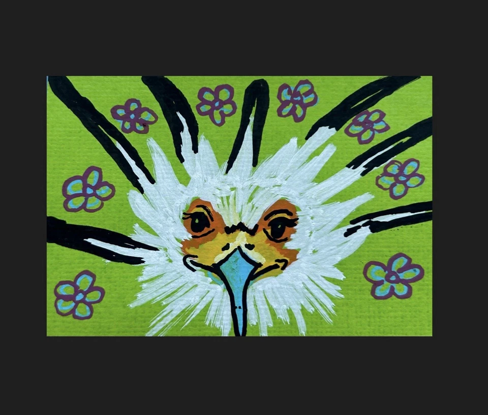 "Tarjeta de arte ACEO original medios mixtos retrato de pájaro dibujo 2,5""x3,5""" Foto 1 de 1