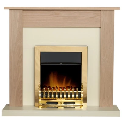 Adam Southwold Fireplace in Oak & Cream with Blenheim Electric Fire in Brass,... - Image 1 of 4