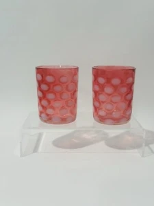 VTG Set Of 2 FENTON CRANBERRY GLASS COIN OPTIC DOT TUMBLER 1930'S - Picture 1 of 8