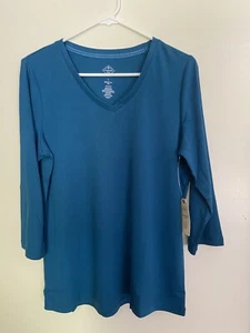 St. John’s Bay V Neck~3/4 Sleeve~Cotton Top~Majestic Blue~Size Large~NWT - Picture 1 of 3