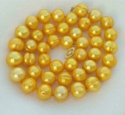 18" Excelente Collar de Perlas Naturales Dorado Mar del Sur 10-12mm Oro 14k P Foto 1 de 4