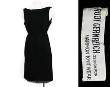 1960s Minimalist Dress - Designer Rudi Gernreich 1960s Black Knit - Size 4 Small