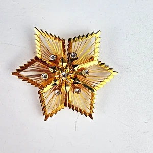 Vintage Monet signierte Schneeflocke Stern Strass Brosche Anstecknadel goldfarben Urlaub - Bild 1 von 5