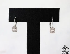 14k White Gold ~0.20 CTW Baguette & Brilliant Round Cut Diamond Dangle Earrings - Picture 1 of 8