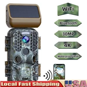 Solar 30MP Game Trail Deer Camera 4K WiFi Bluetooth Wildlife Hunting Game Camera - Picture 1 of 13