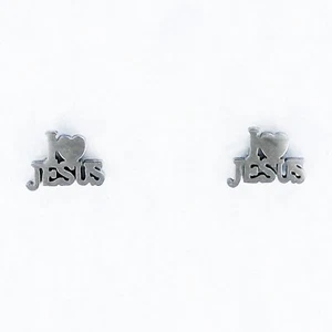 I LOVE JESUS Ohrringe Edelstahl Pfosten Nieten Schmetterlingsrücken Christian - Bild 1 von 3
