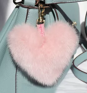 Mink Pendant Heart Logo Leather Fur for Key Bag Pink Fashion - Picture 1 of 4