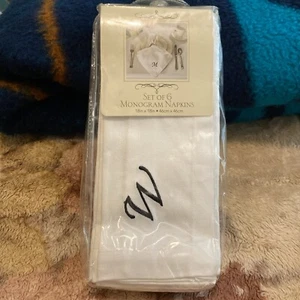 Elrene Home Fashions Set of 6 Monogram Napkins "W” 100% Cotton SEALED NEW - Picture 1 of 5