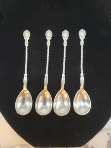 Dänische Twist Demitasse Löffel Kamee Endstücke 830 Silber 1874 4er Set 32g - Bild 1 von 9