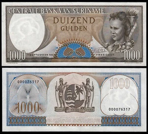 SURINAM (GUIANA HOLANDESA) 1.000 GULDEN 1963 UNC DONCELLA, LETRAS: FURGONETA BANCO CENTRAL - Imagen 1 de 1