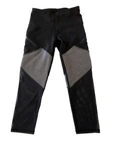 Lululemon Ivivva Clearly Breezy Legging Active Crop 10 Girls Gray Black Mesh Zip - Picture 1 of 10