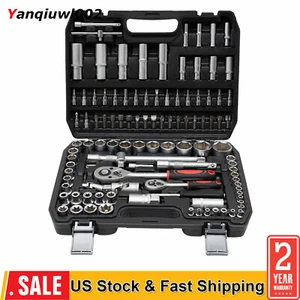 Ratchet Wrench Mechanics Tools Kit Metric 1/4 And 1/2 Drive Socket Set 108Pcs - Picture 1 of 24