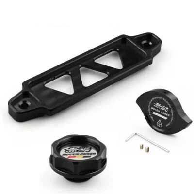 Tapa de llenado de aceite de motor JDM negra + tapa del radiador + amarre de batería para Honda Acura Foto 1 de 4