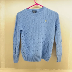 Vintage Polo Ralph Lauren Cable Knit Sweater Blue Kids Size M 12-14 Crewneck - Picture 1 of 5