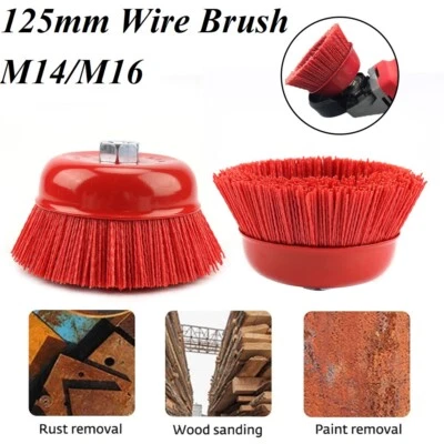 Escova de nylon fio abrasivo 5" 125mm ferramenta de polimento para moedor rosca M14/M16 - Imagem 1 de 4