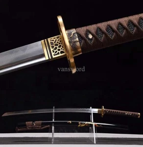 Damascus Folded Steel Clay Tempered Japanese Katana Brass Tsuba Full Tang Sword - Picture 1 of 11