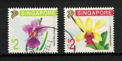 SINGAPORE 1991 S'PORE '95 ORCHIDS SERIES 1 COMP. SET OF 2 STAMPS SC#596-597 USED - Image 1 of 4