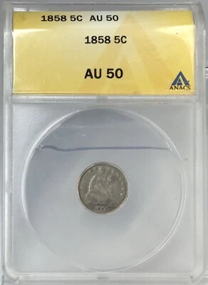 1858 H10C Seated Liberty Half Dime ANACS AU50 # - Image 1 of 4