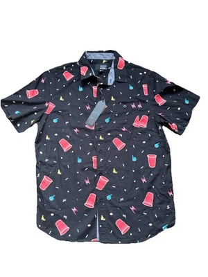 Camisa masculina Eighth Avenue vermelha copo solo manga curta botão para cima tamanho M nova com etiquetas - Imagem 1 de 4