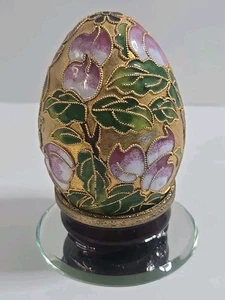 Vintage Cloisonne Ei Blumen Holzständer - Bild 1 von 3